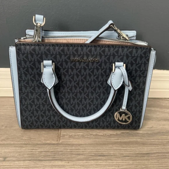 Michael Kors Black and Blue Satchel with Signature Design - Picture 7 of 11